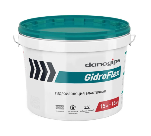 Danogips GidroFlex (Даногипс) гидроизоляция эластичная 15кг для стеновых и напольных поверхностей во влажных и мокрых помещениях Danogips GidroFlex (Даногипс) гидроизоляция эластичная 15кг для стеновых и напольных поверхностей во влажных и мокрых помещениях