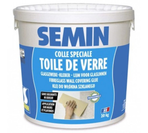 SEMIN COLLE DE VERRE Клей для стеклообоев и стеклоткани, стеклохолста 20 кг Семин  для всех видов обоев под покраску, стеклообоев, стеклотканей для нанесения как ручным, так и механизированным способом