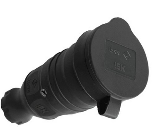 Колодка 1 гн с З/К черная каучук с крышкой переносная IP44 ИЕК (IEK) розетка (колодка) с защитными крышками