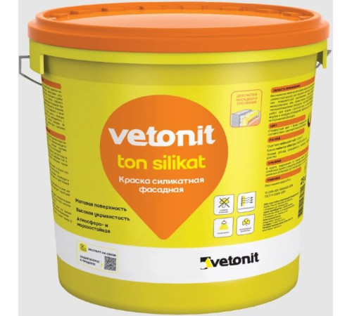 Краска Vetonit.ton silikat силикатная фасадная 00 25 кг, 24шт/пал Ветонит 1033409 для нанесения на потолки и стены, в том числе фасады зданий Краска Vetonit.ton silikat силикатная фасадная 00 25 кг, 24шт/пал Ветонит 1033409 для нанесения на потолки и стены, в том числе фасады зданий
