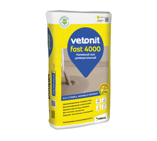 Наливной пол универсальный Vetonit FAST 4000, 20 кг, бум.мешок, Ветонит обладает оптимальным расходом, высокой растекаемостью и удобен в работе Наливной пол универсальный Vetonit FAST 4000, 20 кг, бум.мешок, Ветонит обладает оптимальным расходом, высокой растекаемостью и удобен в работе