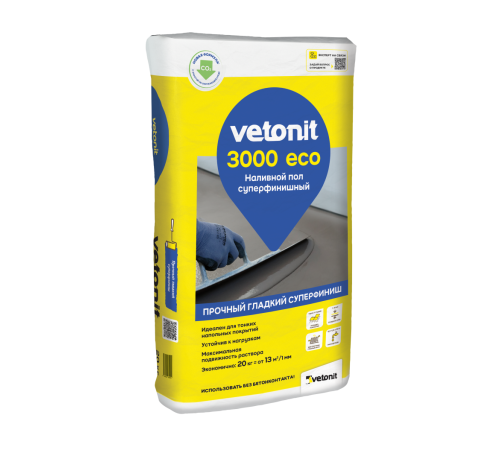Наливной пол суперфинишный Vetonit 3000 Eco, 20 кг, бум.мешок, Ветонит для суперфинишного выравнивания пола внутри помещений под дальнейшую укладку покрытия Наливной пол суперфинишный Vetonit 3000 Eco, 20 кг, бум.мешок, Ветонит для суперфинишного выравнивания пола внутри помещений под дальнейшую укладку покрытия